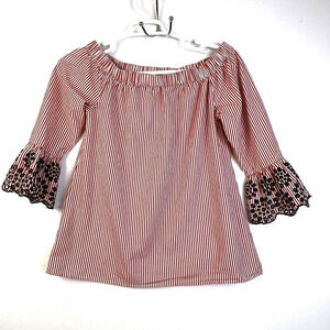 Beach Lunch Lounge Peasant Top Women's Small Red White Blue Embroidered Sleeves